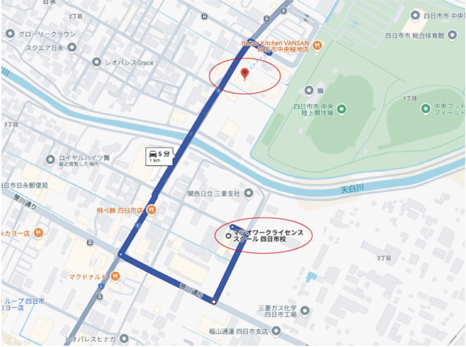 四日市市勤労者・市民交流センターまでの地図